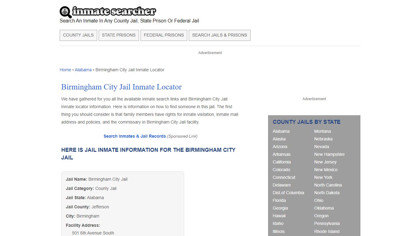 Birmingham City Jail Inmate Locator - Inmate Searcher